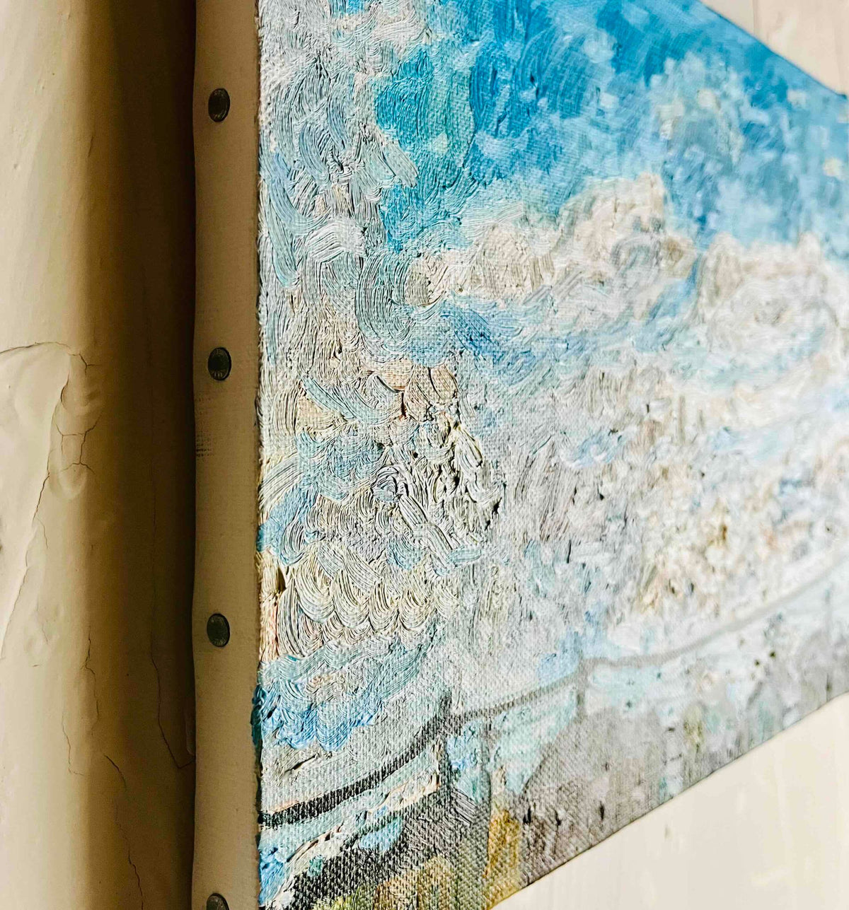 原画・油彩「優しい夕空２」絵画・F3（22×27㎝）アート・キャンバス