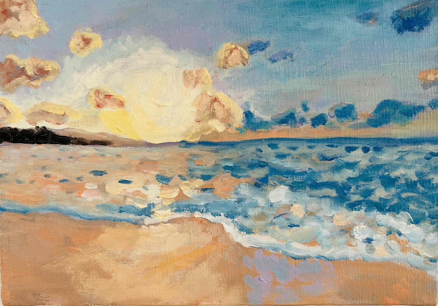 原画・油彩「朝の海　20266」絵画・サムホール（16×23㎝）アート・キャンバス - FROM ARTIST