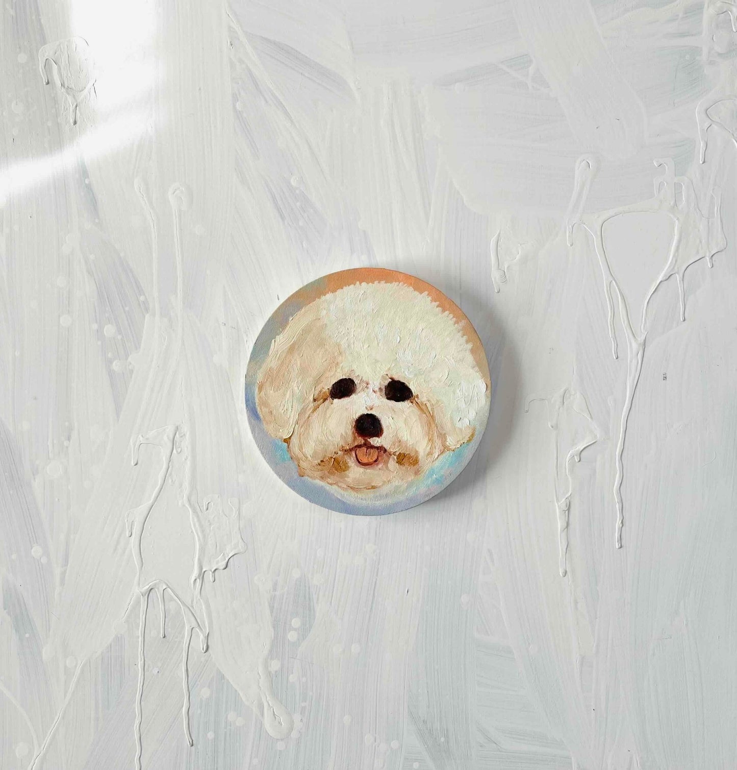 原画・油彩『ペロ』絵画・ 直径20cm　犬　DOG ・アート丸形キャンバス - FROM ARTIST