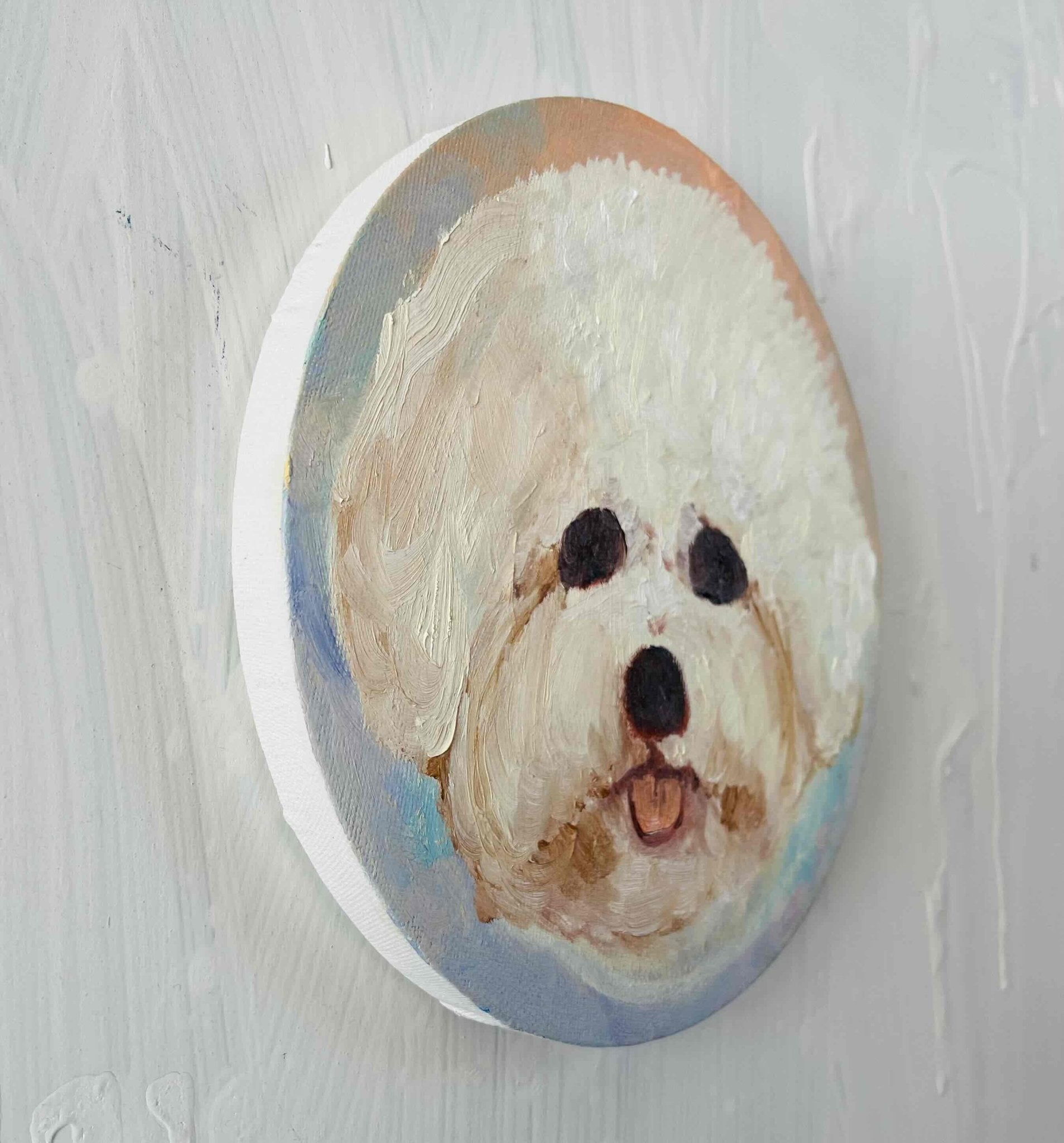 原画・油彩『ペロ』絵画・ 直径20cm　犬　DOG ・アート丸形キャンバス - FROM ARTIST