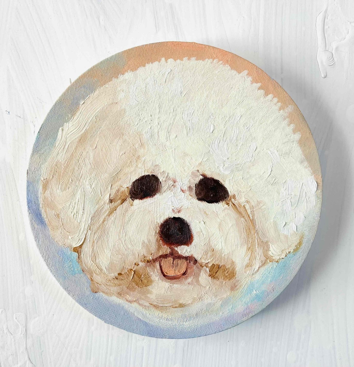 原画・油彩『ペロ』絵画・ 直径20cm　犬　DOG ・アート丸形キャンバス - FROM ARTIST