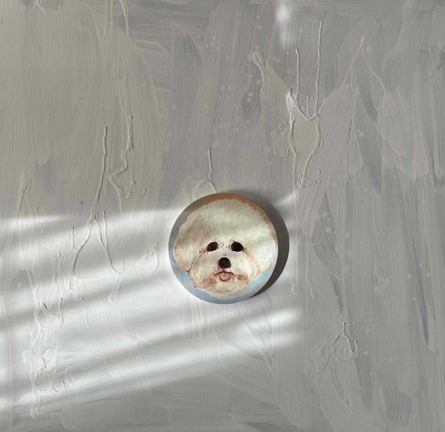 原画・油彩『ペロ』絵画・ 直径20cm　犬　DOG ・アート丸形キャンバス - FROM ARTIST