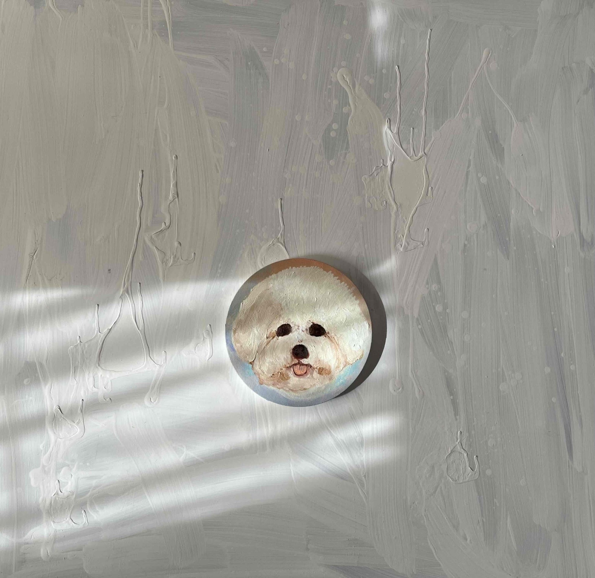 原画・油彩『ペロ』絵画・ 直径20cm　犬　DOG ・アート丸形キャンバス - FROM ARTIST
