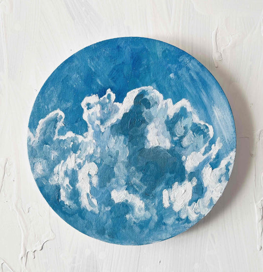 原画・油彩「夏の空」絵画・直径25㎝・アート・丸形キャンバス - FROM ARTIST
