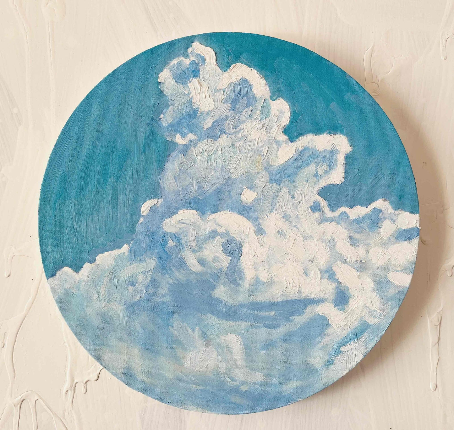 原画・油彩「夏の空」絵画・ 直径30cm アート・丸形キャンバス - FROM ARTIST