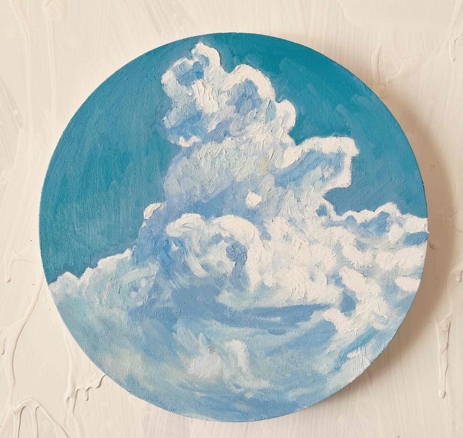 原画・油彩「夏の空」絵画・ 直径30cm アート・丸形キャンバス - FROM ARTIST