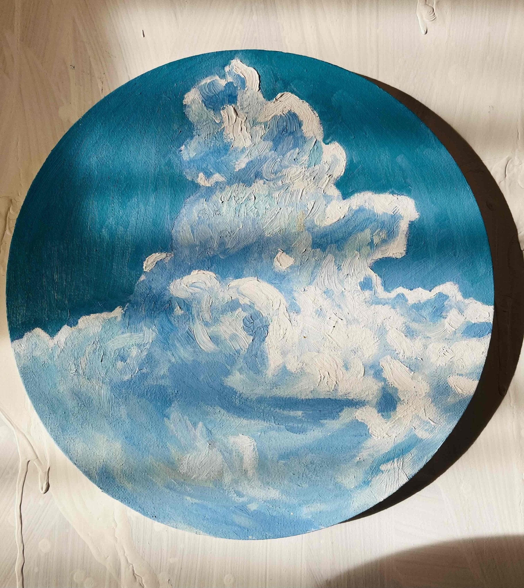 原画・油彩「夏の空」絵画・ 直径30cm アート・丸形キャンバス – FROM