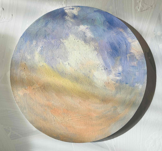 原画・油彩『朝の空』 絵画 ・直径30cm・アート・ 丸形キャンバス - FROM ARTIST