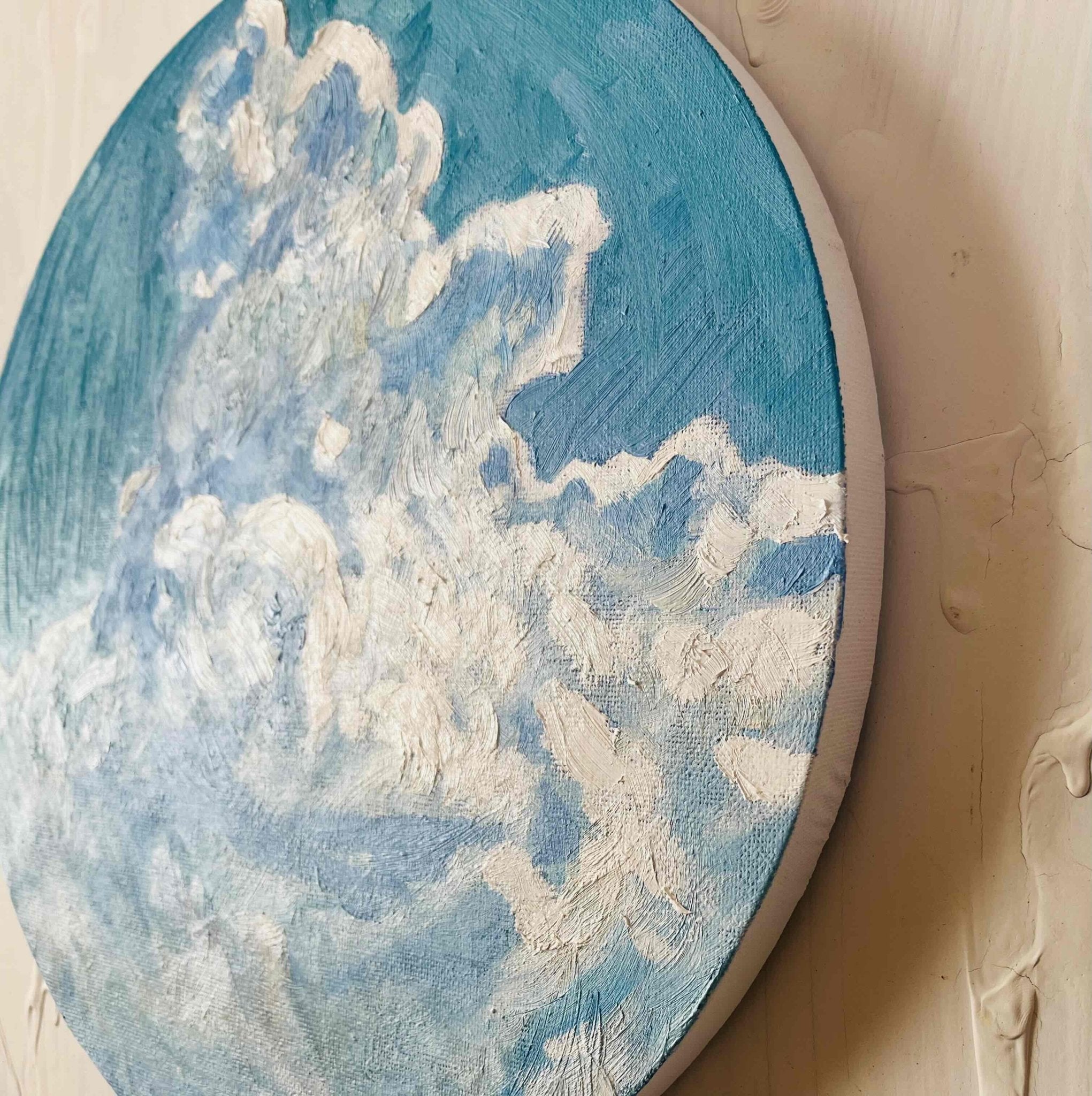 原画・油彩「夏の空」絵画・ 直径30cm アート・丸形キャンバス – FROM
