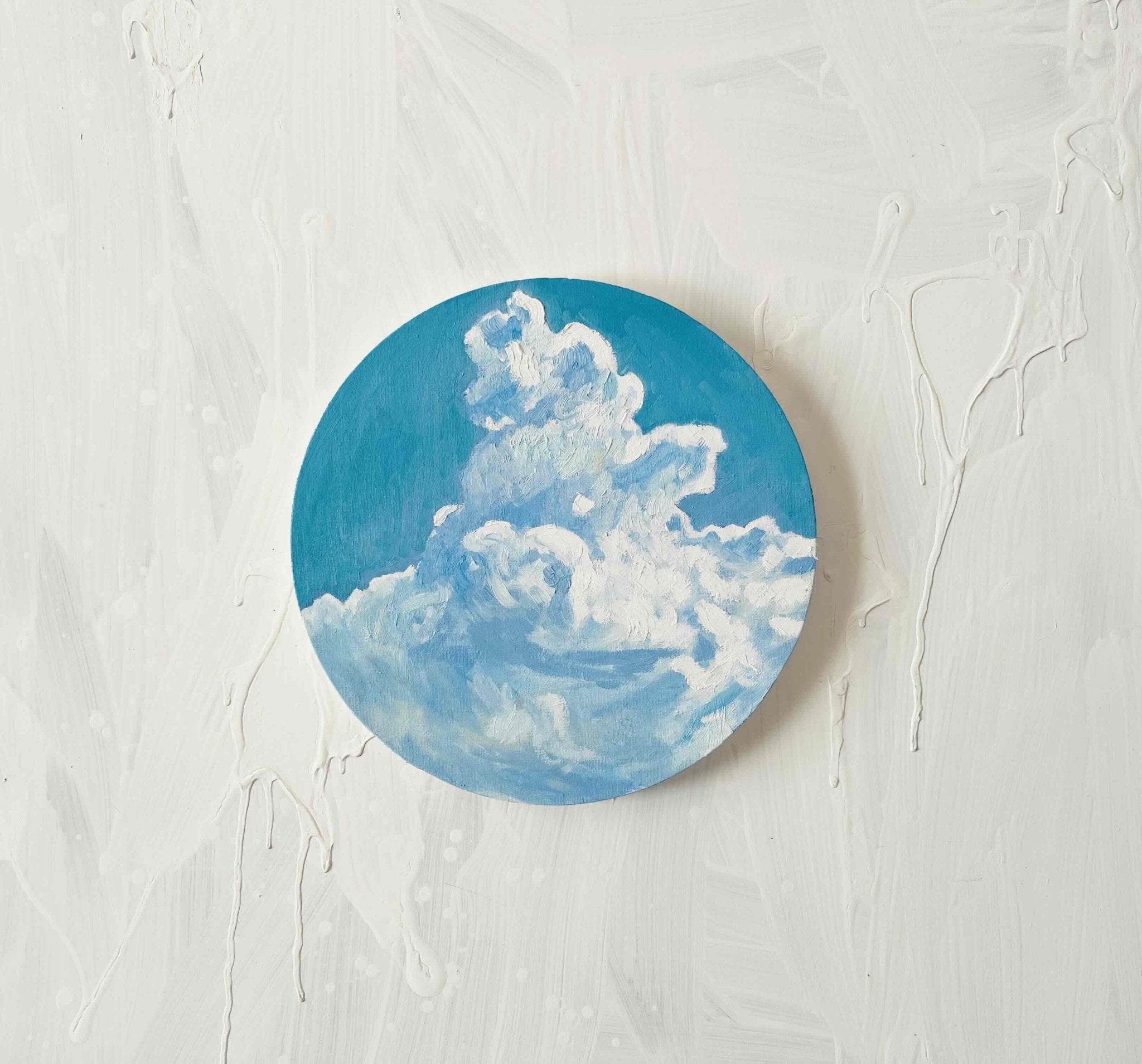 原画・油彩「夏の空」絵画・ 直径30cm アート・丸形キャンバス – FROM