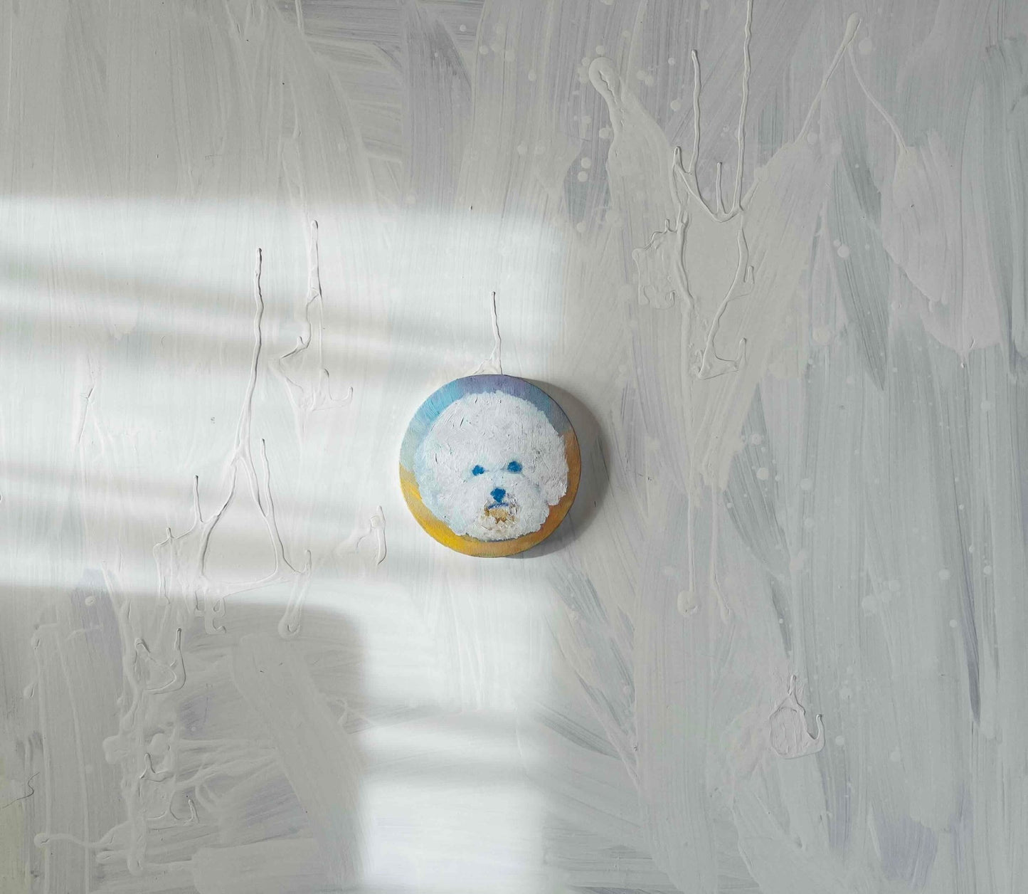 原画・油彩・犬　DOG「ビジョンフリーゼの肖像20261 」絵画・ 直径15cm・丸形アートパネル - FROM ARTIST