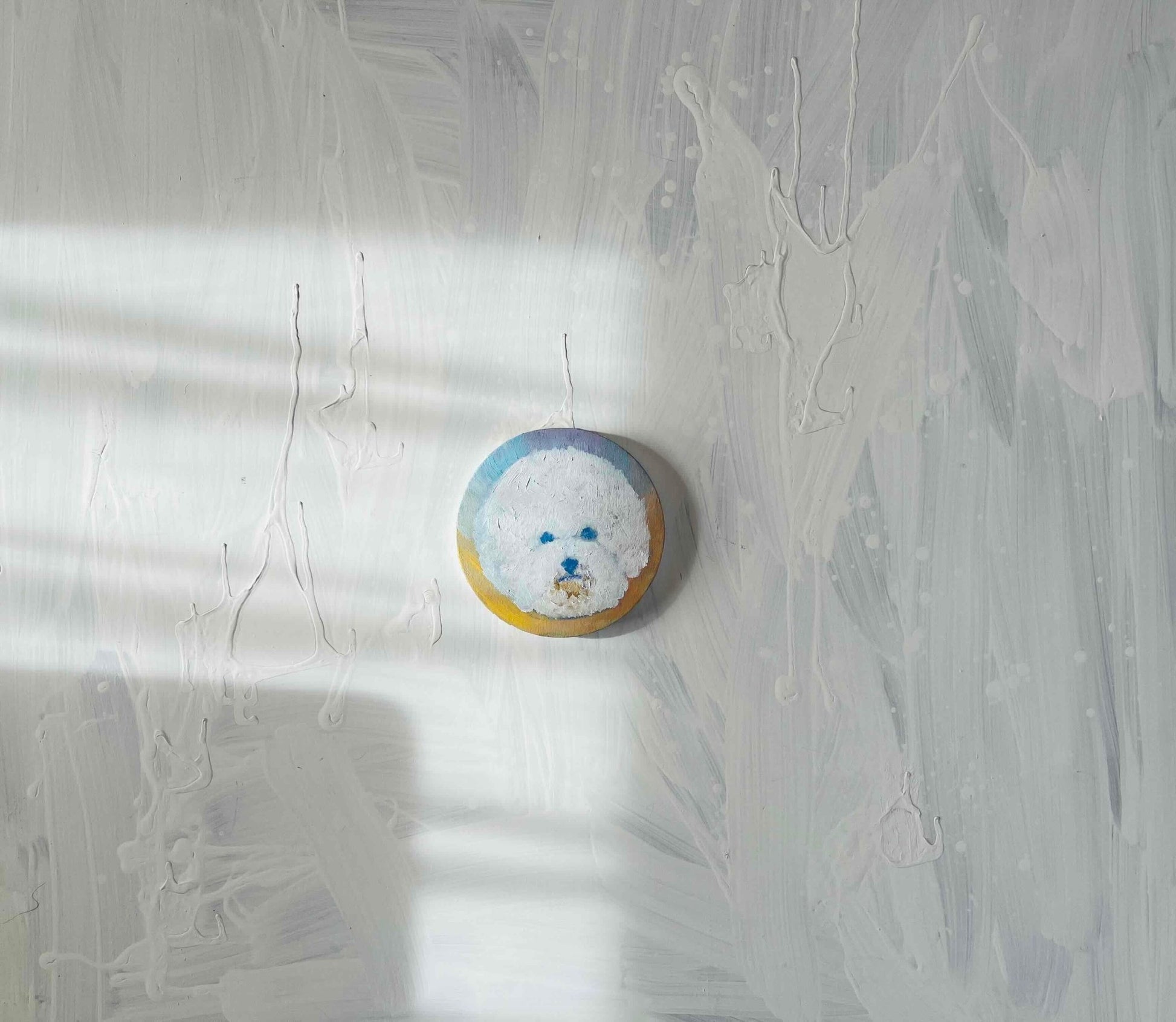 原画・油彩・犬　DOG「ビジョンフリーゼの肖像20261 」絵画・ 直径15cm・丸形アートパネル - FROM ARTIST