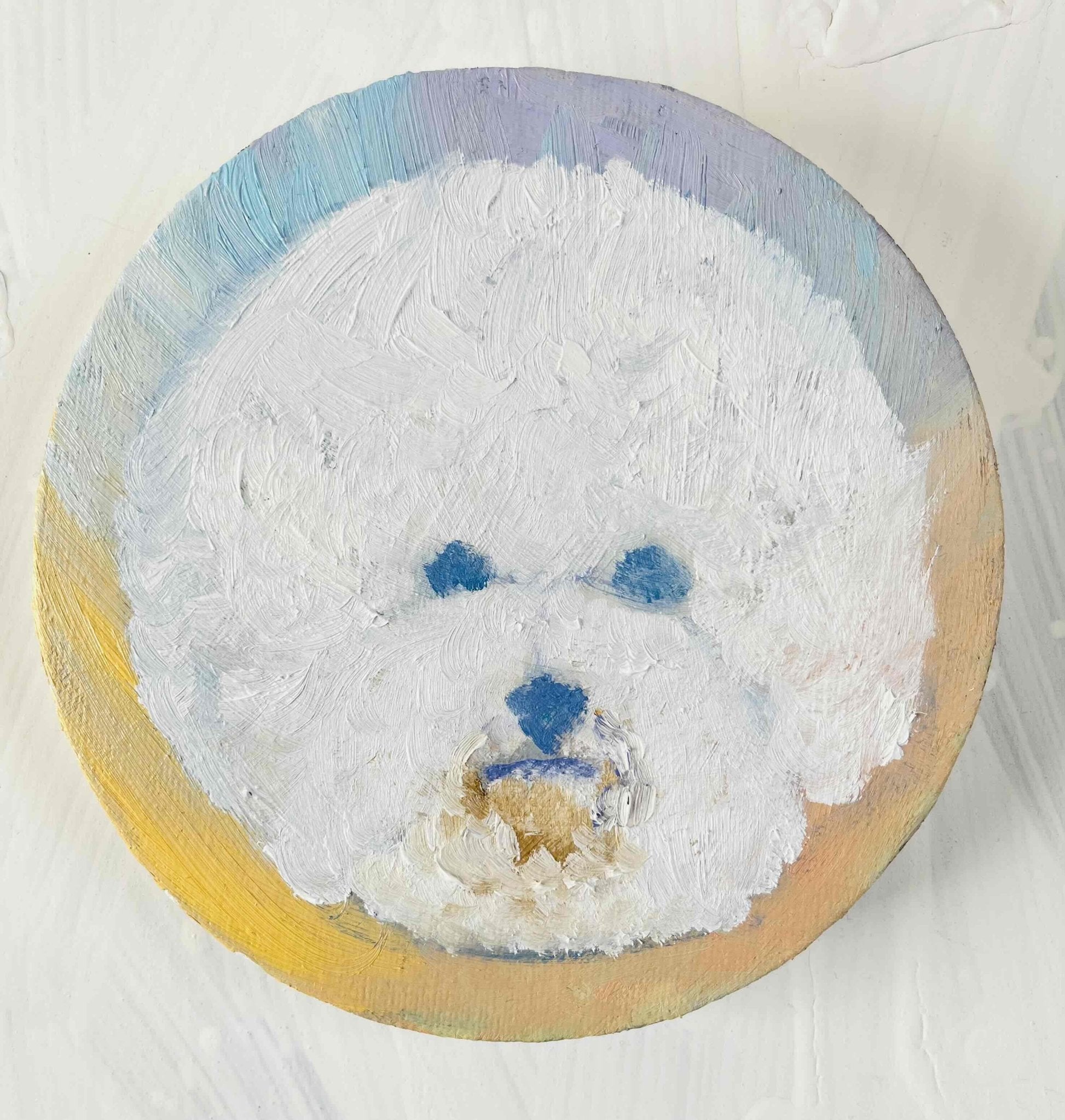 原画・油彩・犬　DOG「ビジョンフリーゼの肖像20261 」絵画・ 直径15cm・丸形アートパネル - FROM ARTIST