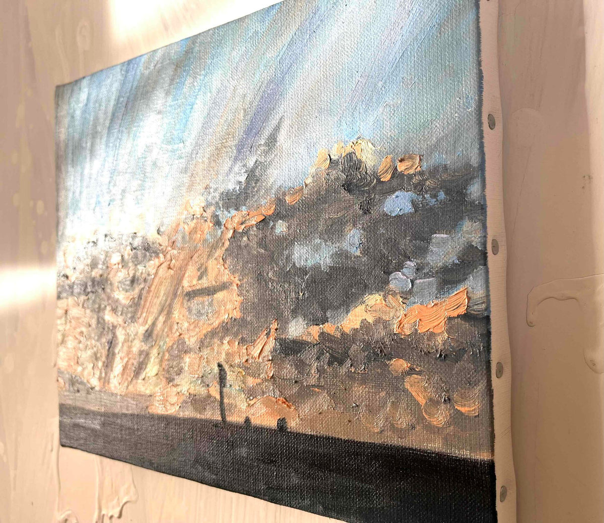 原画・油彩「高速と夕空」絵画・F3（ 22×27㎝）アート・キャンバス - FROM ARTIST