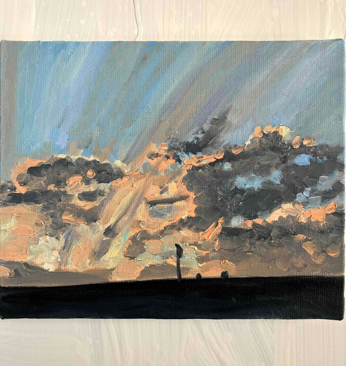 原画・油彩「高速と夕空」絵画・F3（ 22×27㎝）アート・キャンバス - FROM ARTIST