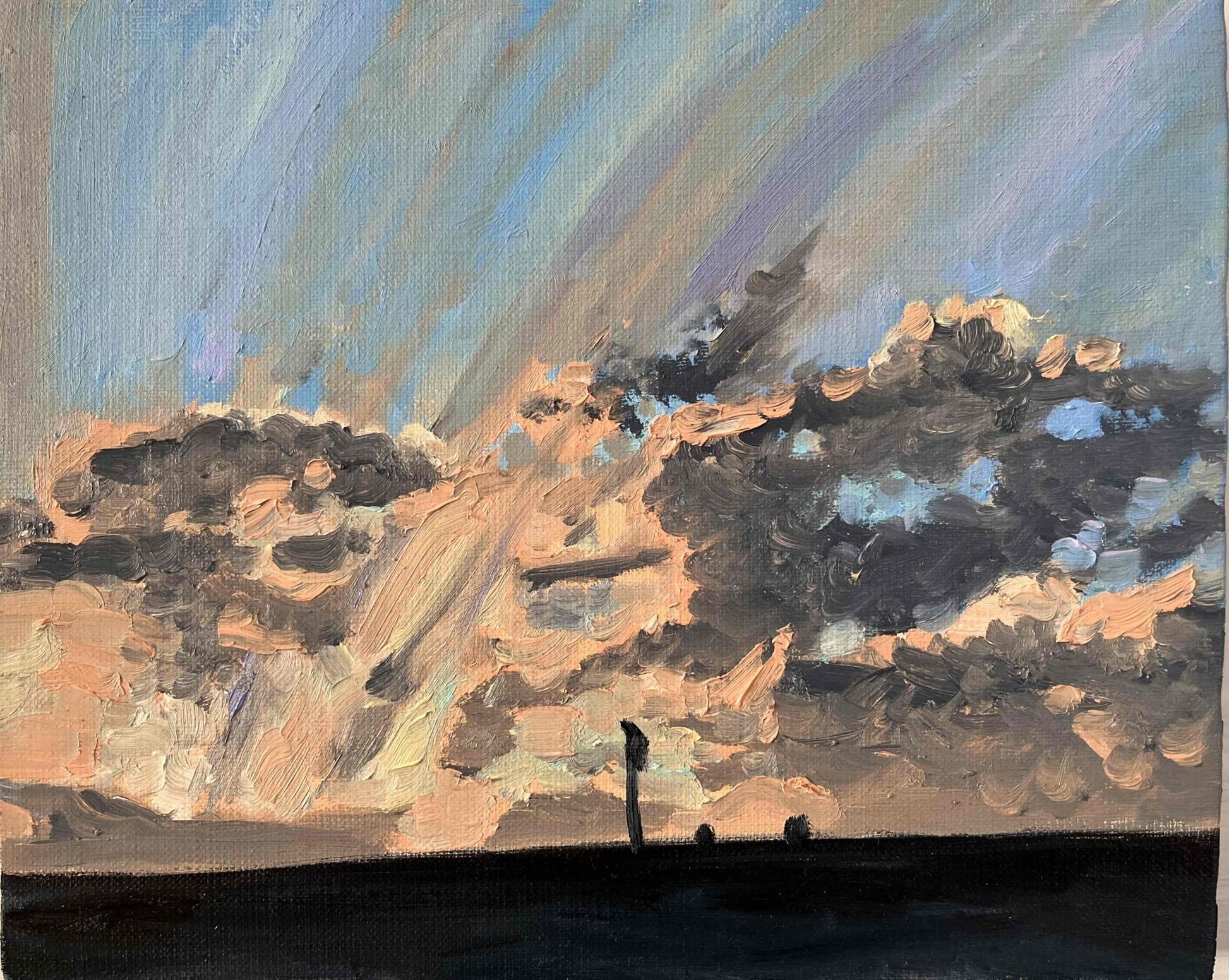 原画・油彩「高速と夕空」絵画・F3（ 22×27㎝）アート・キャンバス - FROM ARTIST