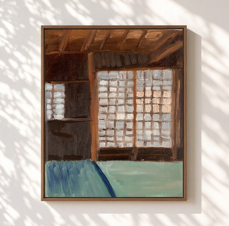 原画・油彩「朝の和室」絵画・F3（22×27㎝）アート・キャンバス - FROM ARTIST