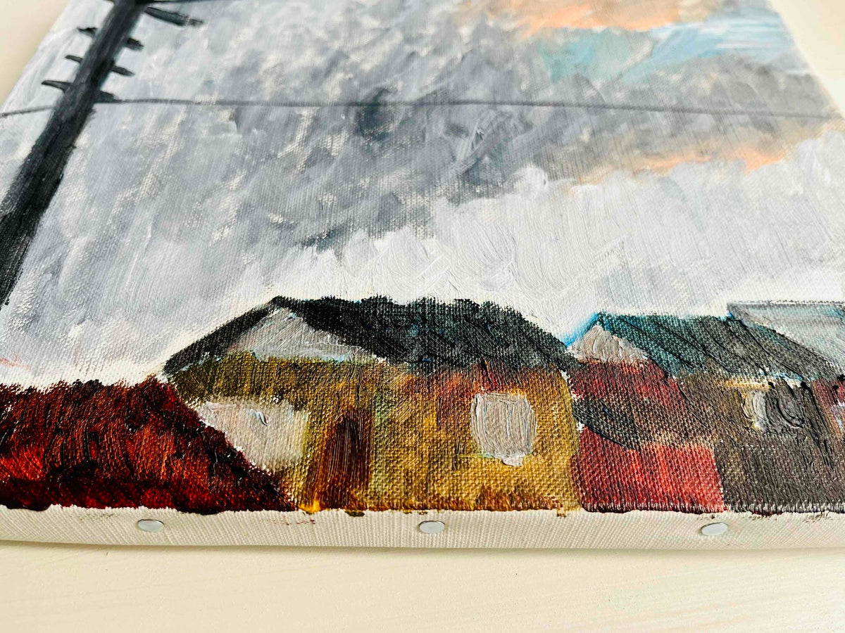 原画・油彩「住宅の在る風景」絵画・F3（22×27㎝）アート・キャンバス - FROM ARTIST