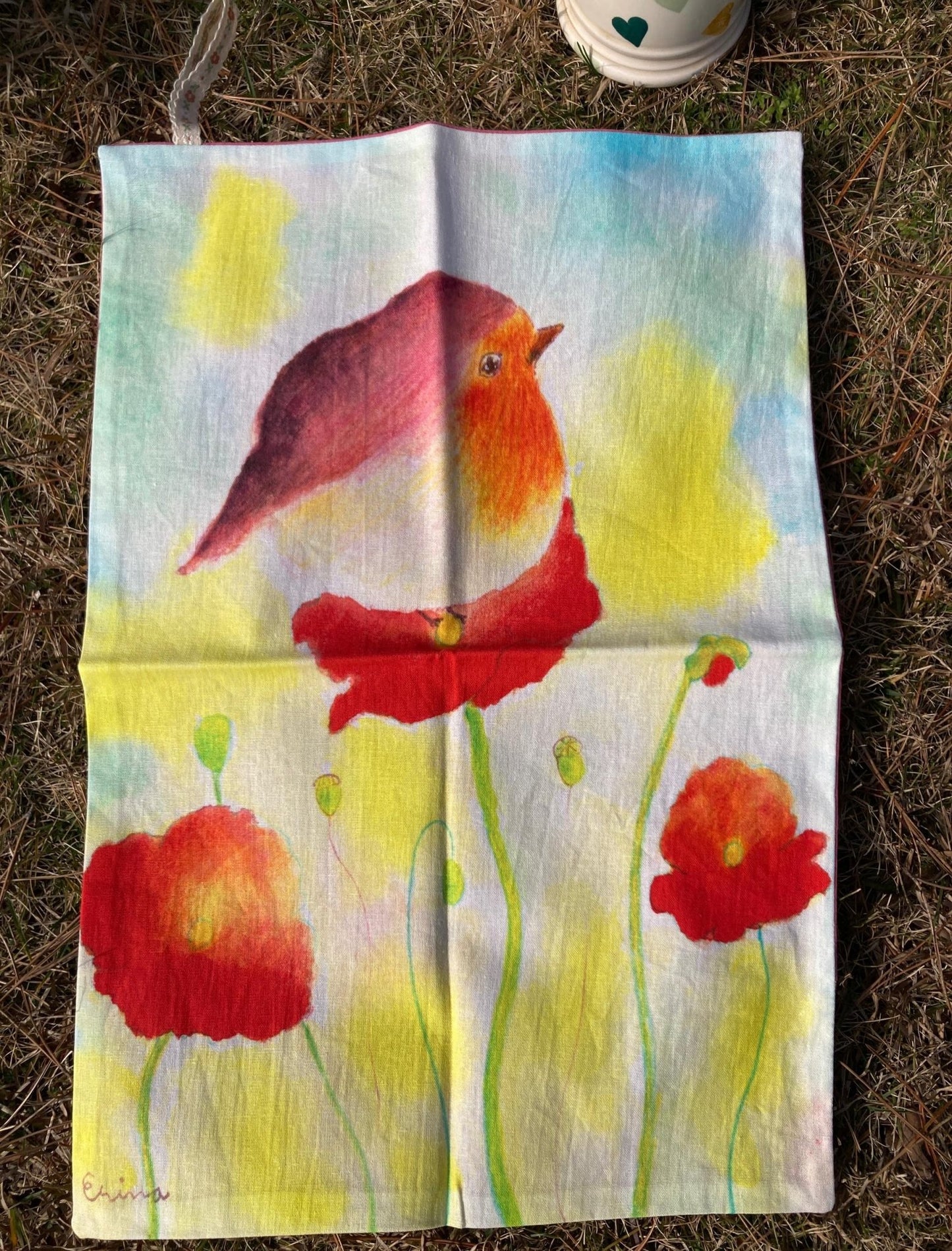 ティータオル・キッチンタオル　ポピーと小鳥 - FROM ARTIST
