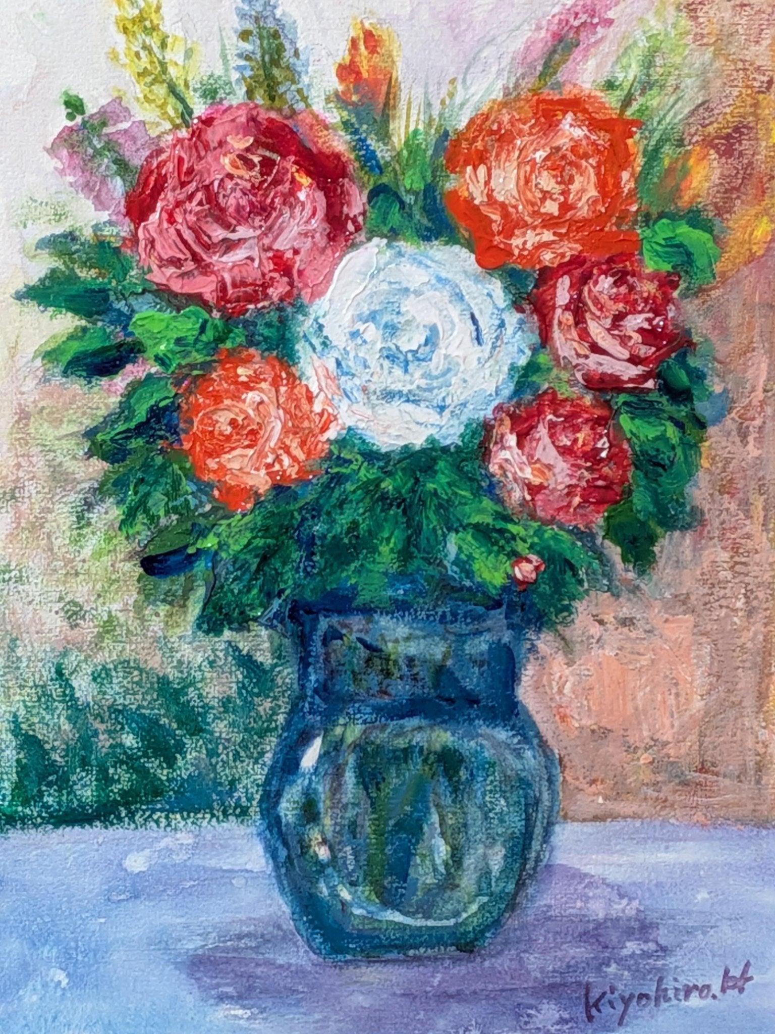 【駆ける】　頑張る人に(^^) アクリル画　原画の販売です 原画 【青に花を載せて】 アクリル絵 - shibe0607 | minne byGMOペパボ