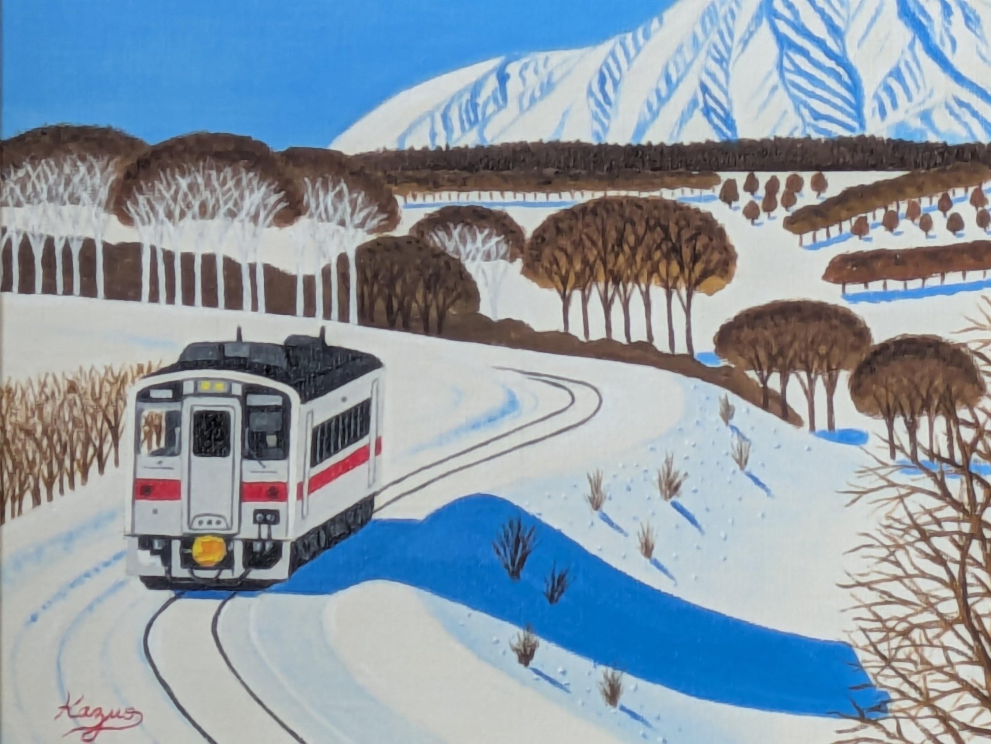 冬の利尻富士と走る電車 - FROM ARTIST