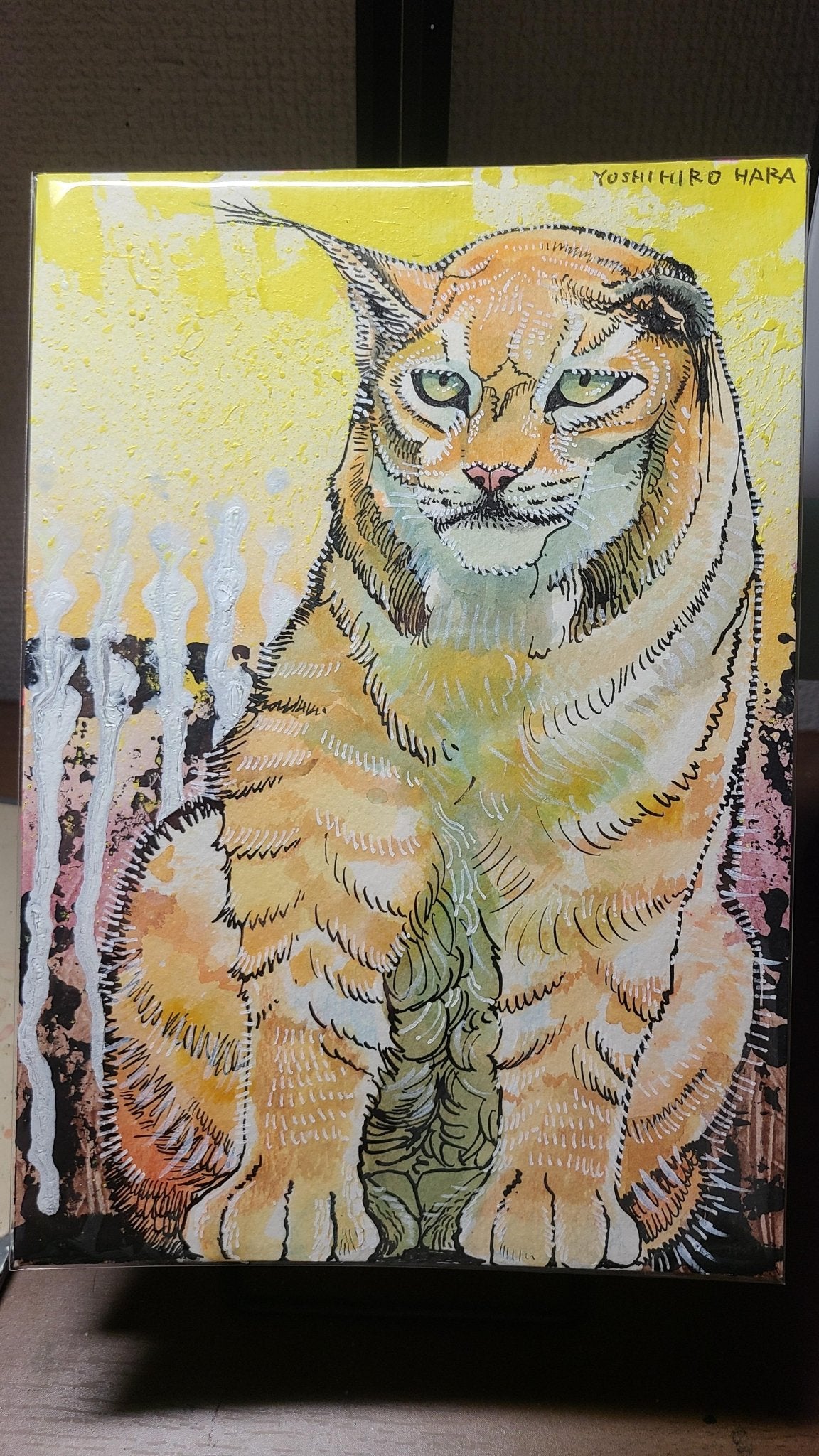 【駆ける】　頑張る人に(^^) アクリル画　原画の販売です アクリル画 原画 「ハイビスカスの浜辺01」額縁付き SMサイズ 風景画