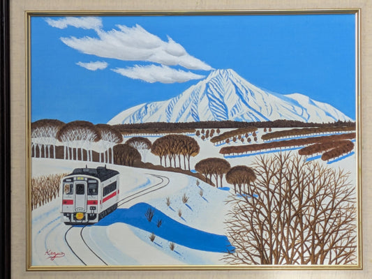 冬の利尻富士と走る電車 - FROM ARTIST