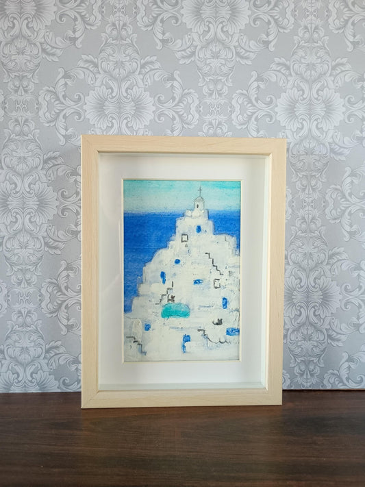 青い海とギリシアの街　サントリーニ　ミニサイズ - FROM ARTIST