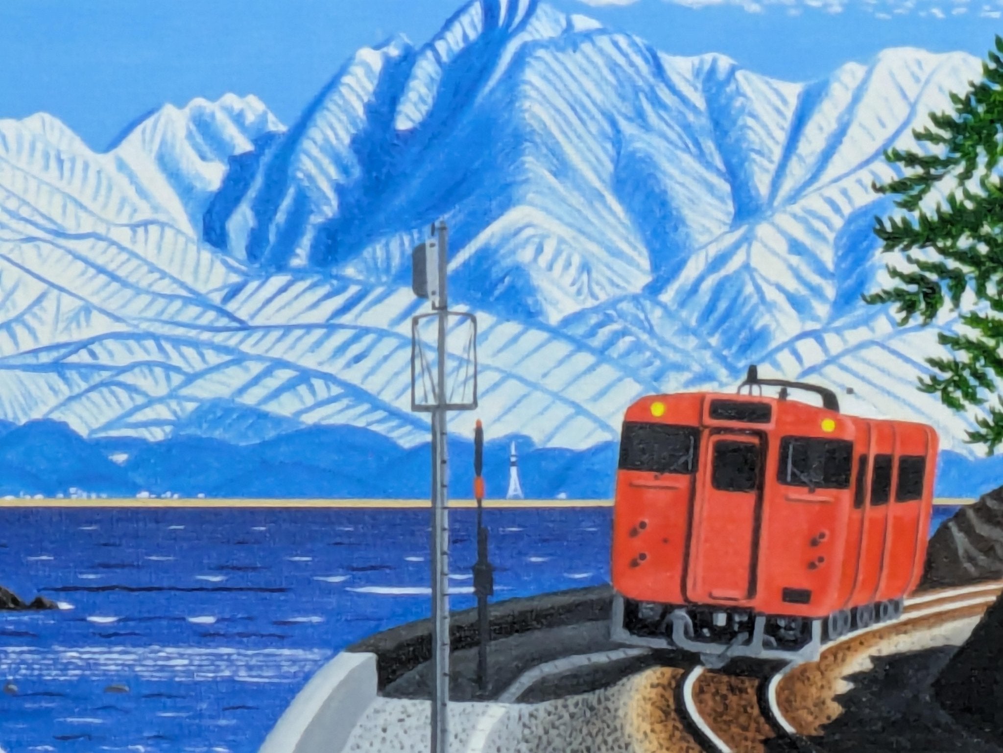 ★雨晴れ海岸を走る電車・肉筆油彩画・F6キャンバス 絵画の通販、購入ならFROM ARTIST/作品名：雨晴海岸を走る電車/作家名