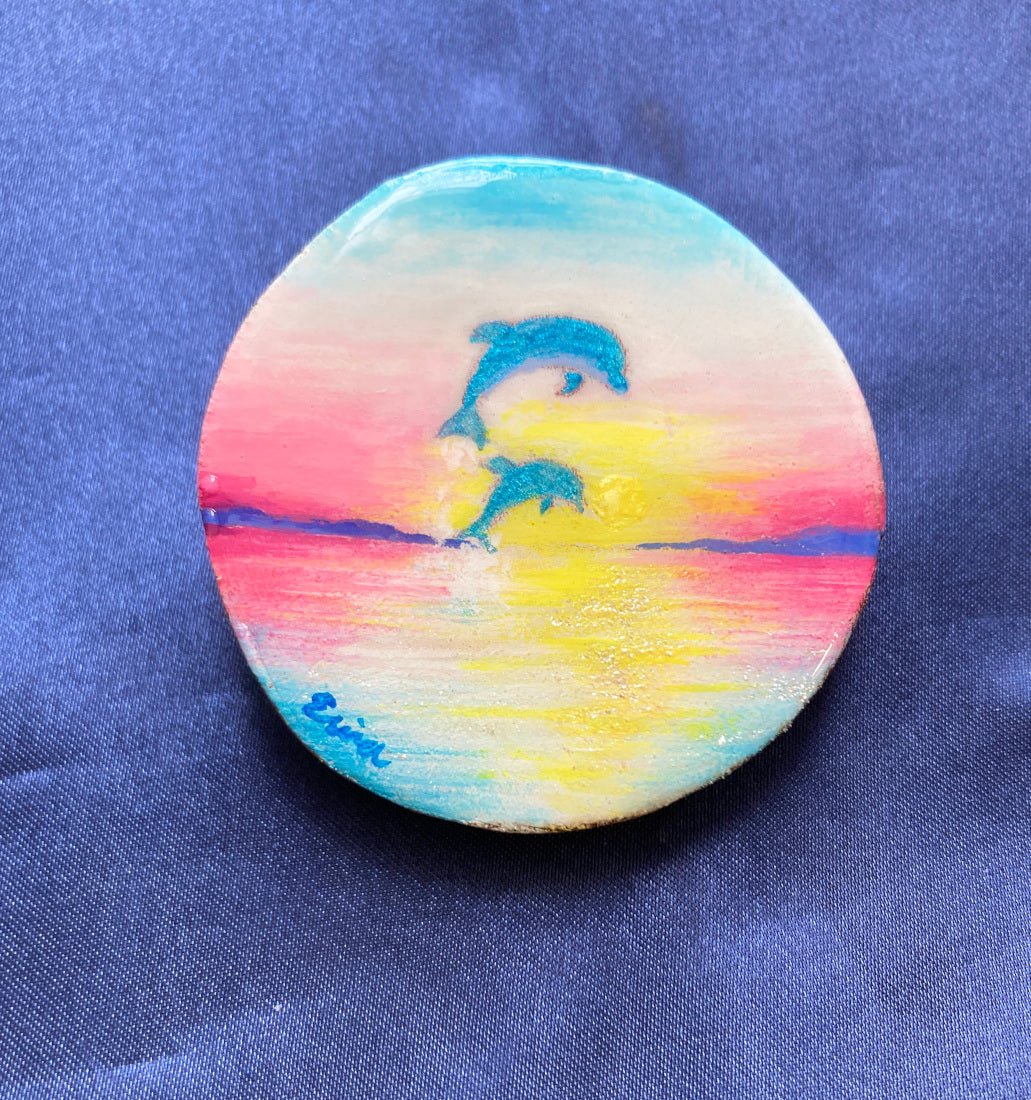 手描きマグネット　夕暮れの海とイルカ - FROM ARTIST