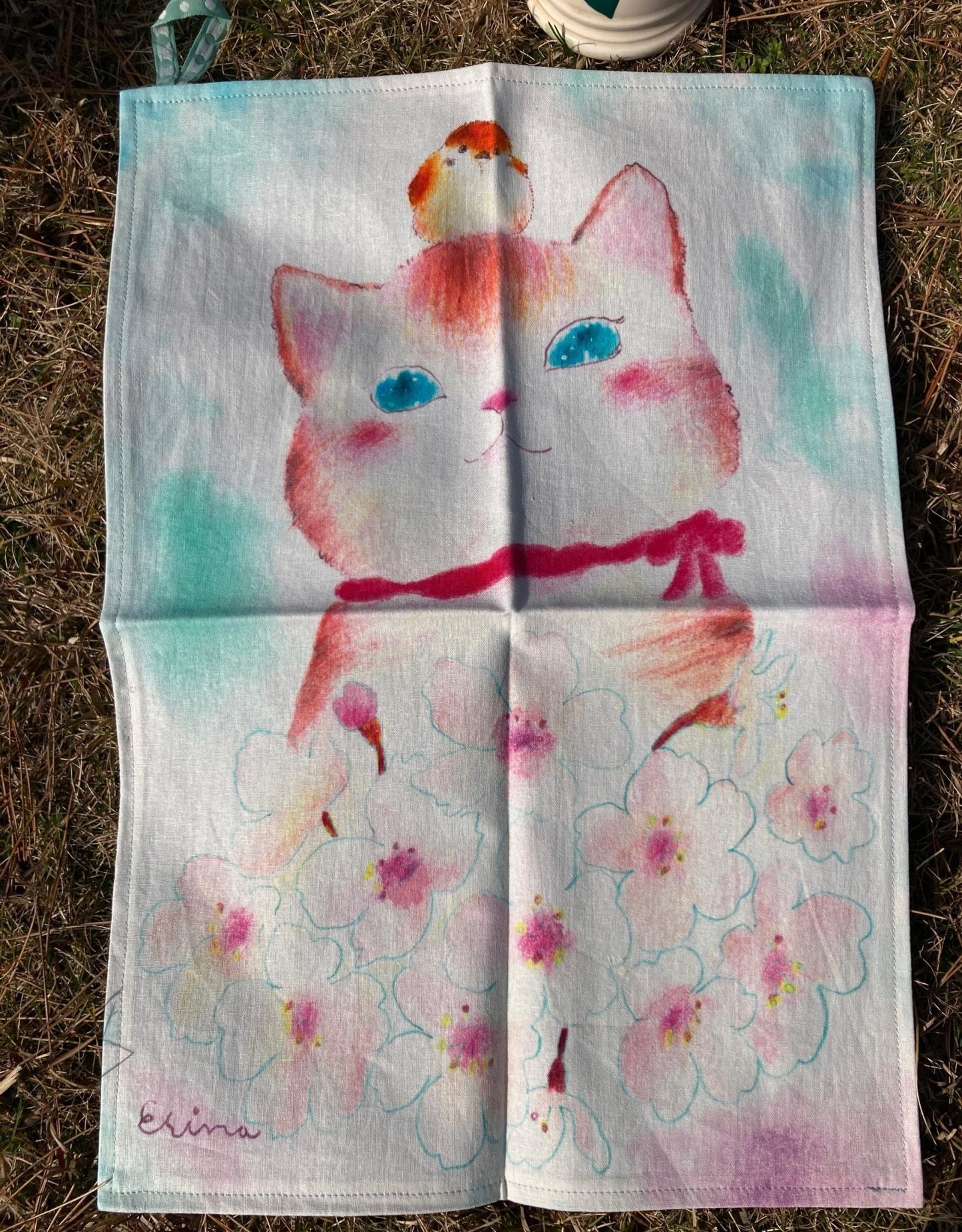 ティータオル・キッチンタオル　桜と猫 - FROM ARTIST